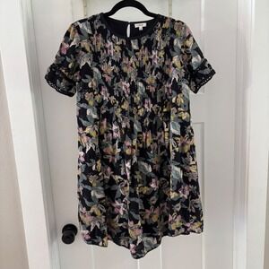 Wilfred Aritzia Sonore Floral Pintucked Pleated Flowy Shift Mini Dress Medium